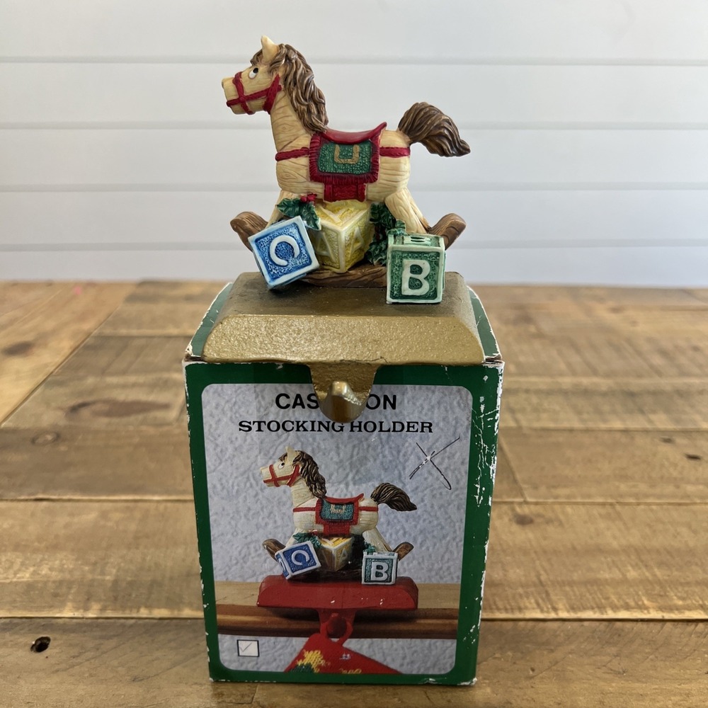 Cast Iron Base Rocking Horse Alphabet Blocks Christmas Stocking Holder Vintage